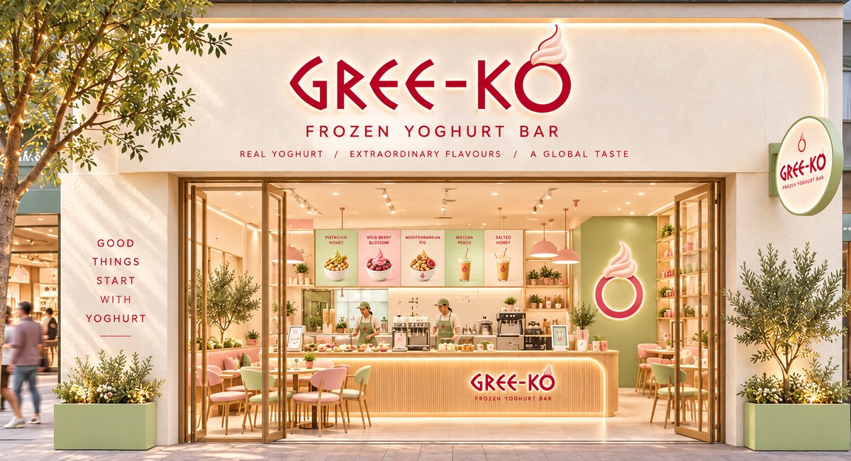 An illustrative GREE-KO shopfront with a warmly lit entrance
